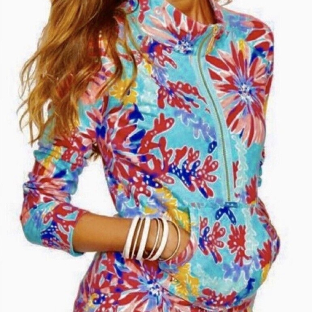 Floral Zip-Front Women's Sweater in Aqua Multi